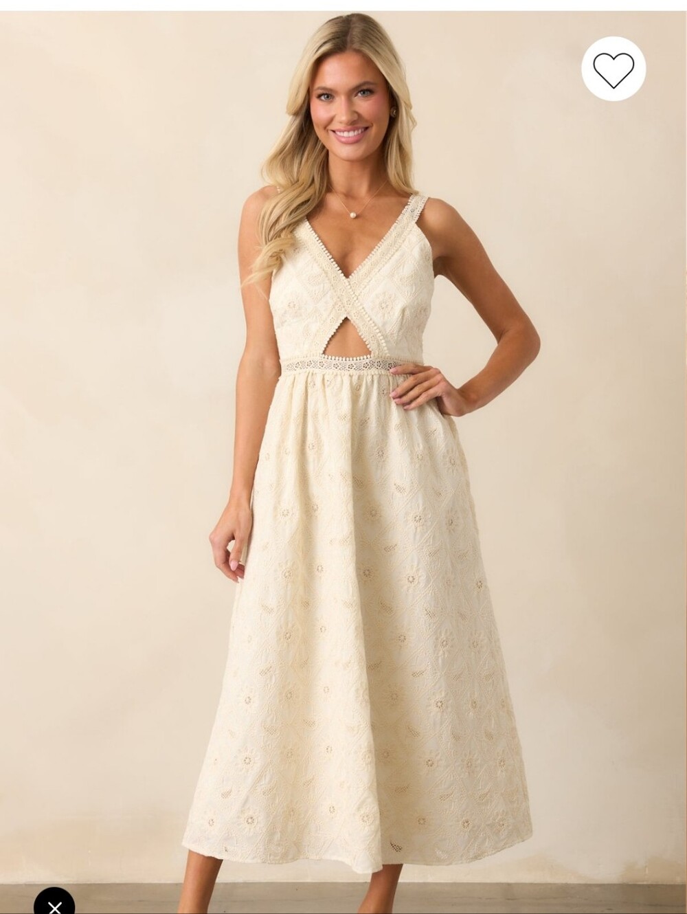 A Touch Of Grace Ivory Embroidered Cutout Midi Dress